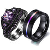 Rainbow and Purple Cubic Zirconia Stainless Steel Wedding Ring Set-Couple Rings-Innovato Design-6-5-Innovato Design