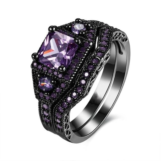 Rainbow and Purple Cubic Zirconia Stainless Steel Wedding Ring Set-Couple Rings-Innovato Design-6-5-Innovato Design