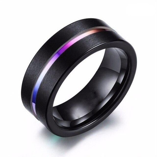 Rainbow and Purple Cubic Zirconia Stainless Steel Wedding Ring Set-Couple Rings-Innovato Design-6-5-Innovato Design