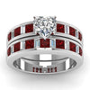 Red Koa Wood Inlay and Crystal & Rhinestone Heart Stainless Steel Wedding Ring Set-Couple Rings-Innovato Design-6-5-Innovato Design