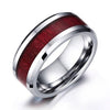Red Koa Wood Inlay and Crystal & Rhinestone Heart Stainless Steel Wedding Ring Set-Couple Rings-Innovato Design-6-5-Innovato Design