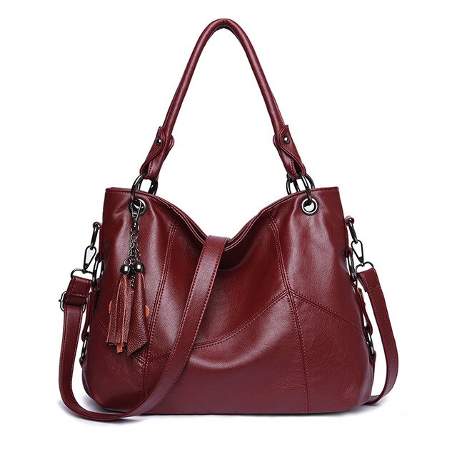 Luxury Designer Tassel Leather Crossbody Bag, Tote Bag and Handbag-Handbags-Innovato Design-Burgundy-Innovato Design