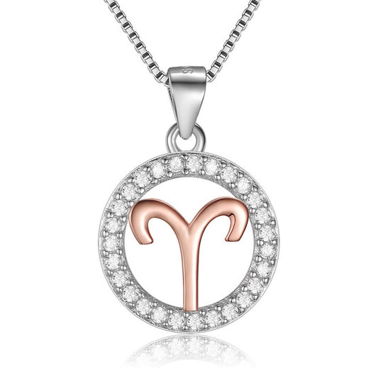 Rose Gold Zodiac Sign 925 Sterling Silver Long Chain Pendant Necklace-Necklaces-Innovato Design-Aries-Innovato Design