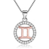 Rose Gold Zodiac Sign 925 Sterling Silver Long Chain Pendant Necklace-Necklaces-Innovato Design-Gemini-Innovato Design