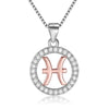 Rose Gold Zodiac Sign 925 Sterling Silver Long Chain Pendant Necklace-Necklaces-Innovato Design-Pisces-Innovato Design