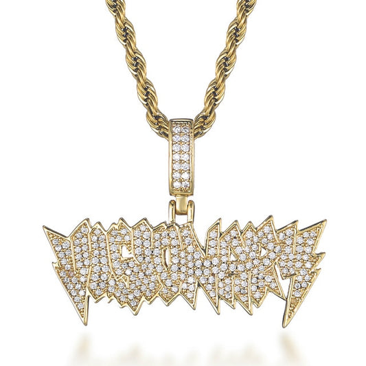 Cubic Zirconia Studded "Visionary" Hip-hop Pendant Necklace-Necklaces-Innovato Design-Gold-4mm Rope-20in-Innovato Design