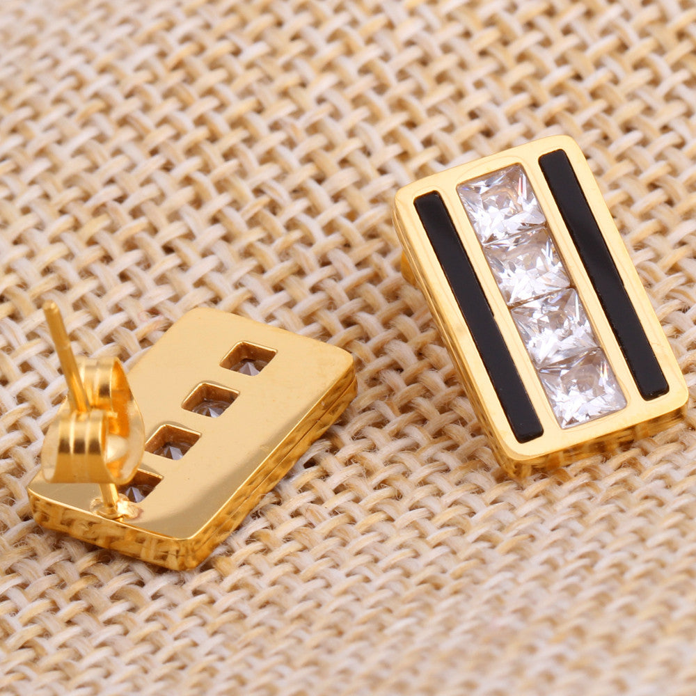 Gold-Plated Square Crystal Stainless Steel Necklace & Earrings Jewelry Set-Jewelry Sets-Innovato Design-Innovato Design