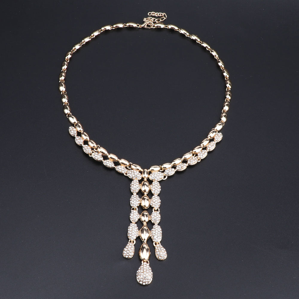 Rhinestone Pod Necklace, Bracelet, Earrings & Ring Wedding Statement Jewelry Set-Jewelry Sets-Innovato Design-Gold-Innovato Design