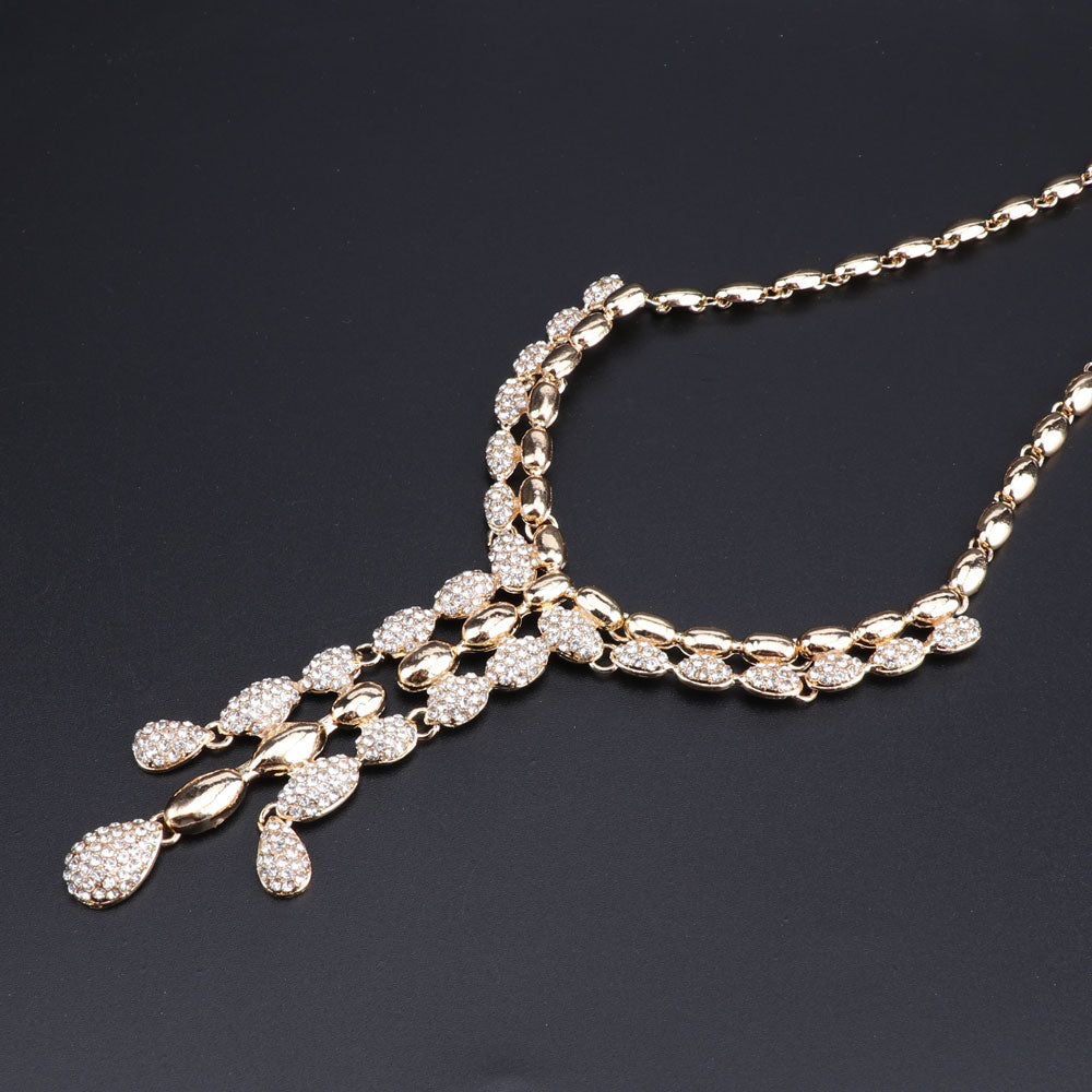 Rhinestone Pod Necklace, Bracelet, Earrings & Ring Wedding Statement Jewelry Set-Jewelry Sets-Innovato Design-Gold-Innovato Design