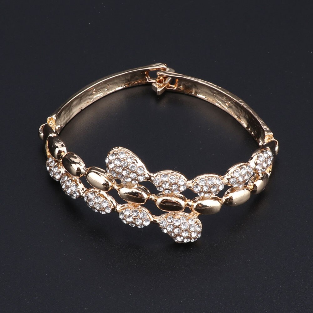 Rhinestone Pod Necklace, Bracelet, Earrings & Ring Wedding Statement Jewelry Set-Jewelry Sets-Innovato Design-Gold-Innovato Design