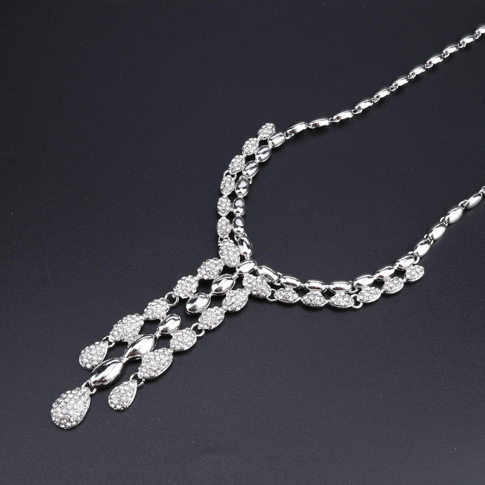 Rhinestone Pod Necklace, Bracelet, Earrings & Ring Wedding Statement Jewelry Set-Jewelry Sets-Innovato Design-Gold-Innovato Design