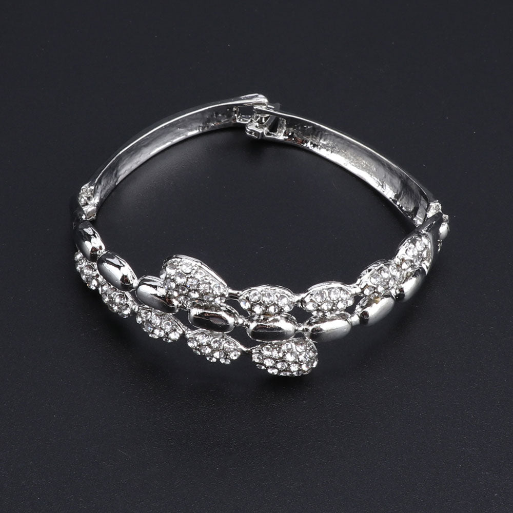 Rhinestone Pod Necklace, Bracelet, Earrings & Ring Wedding Statement Jewelry Set-Jewelry Sets-Innovato Design-Gold-Innovato Design