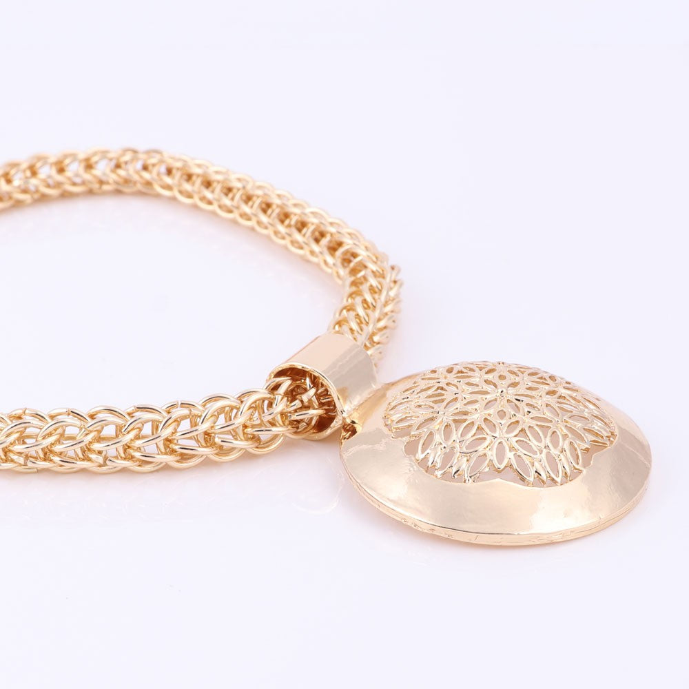 Gold/Silver-Plated Flower Design Cup Necklace, Bracelet, Earrings & Ring Wedding Statement Jewelry Set-Jewelry Sets-Innovato Design-Gold-Innovato Design