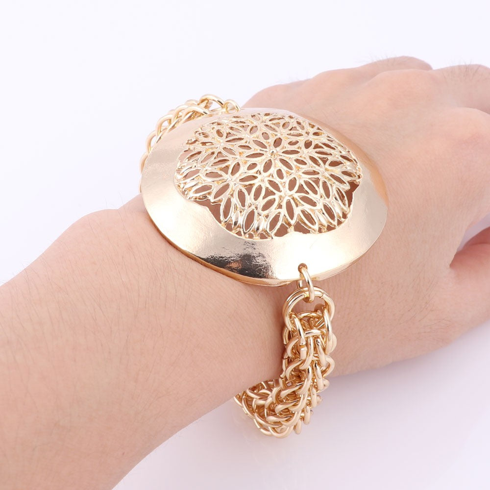 Gold/Silver-Plated Flower Design Cup Necklace, Bracelet, Earrings & Ring Wedding Statement Jewelry Set-Jewelry Sets-Innovato Design-Gold-Innovato Design