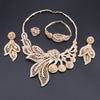 Gold-Plated Leaves and Buds Crystal Necklace, Bracelet, Earrings & Ring Wedding Jewelry Set-Jewelry Sets-Innovato Design-Innovato Design