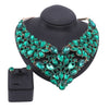 Full Clear Rhinestone Necklace & Earrings Wedding Jewelry Set-Jewelry Sets-Innovato Design-Green-Innovato Design
