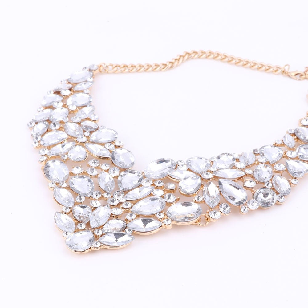 Full Clear Rhinestone Necklace & Earrings Wedding Jewelry Set-Jewelry Sets-Innovato Design-Champagne-Innovato Design