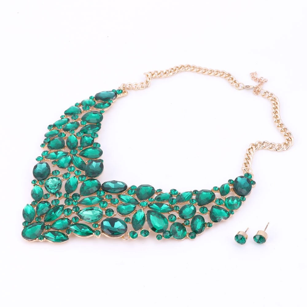 Full Clear Rhinestone Necklace & Earrings Wedding Jewelry Set-Jewelry Sets-Innovato Design-Champagne-Innovato Design