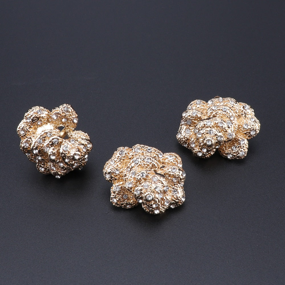 Gold-Plated Rose Flower Crystal Necklace, Bracelet, Earrings & Ring Wedding Statement Jewelry Set-Jewelry Sets-Innovato Design-Innovato Design