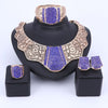 Rose Design Crystal Necklace, Bracelet, Earrings & Ring Wedding Jewelry Set-Jewelry Sets-Innovato Design-Blue-Innovato Design