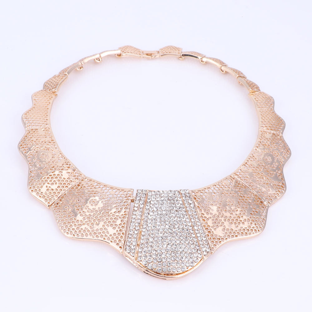 Rose Design Crystal Necklace, Bracelet, Earrings & Ring Wedding Jewelry Set-Jewelry Sets-Innovato Design-Champagne-Innovato Design