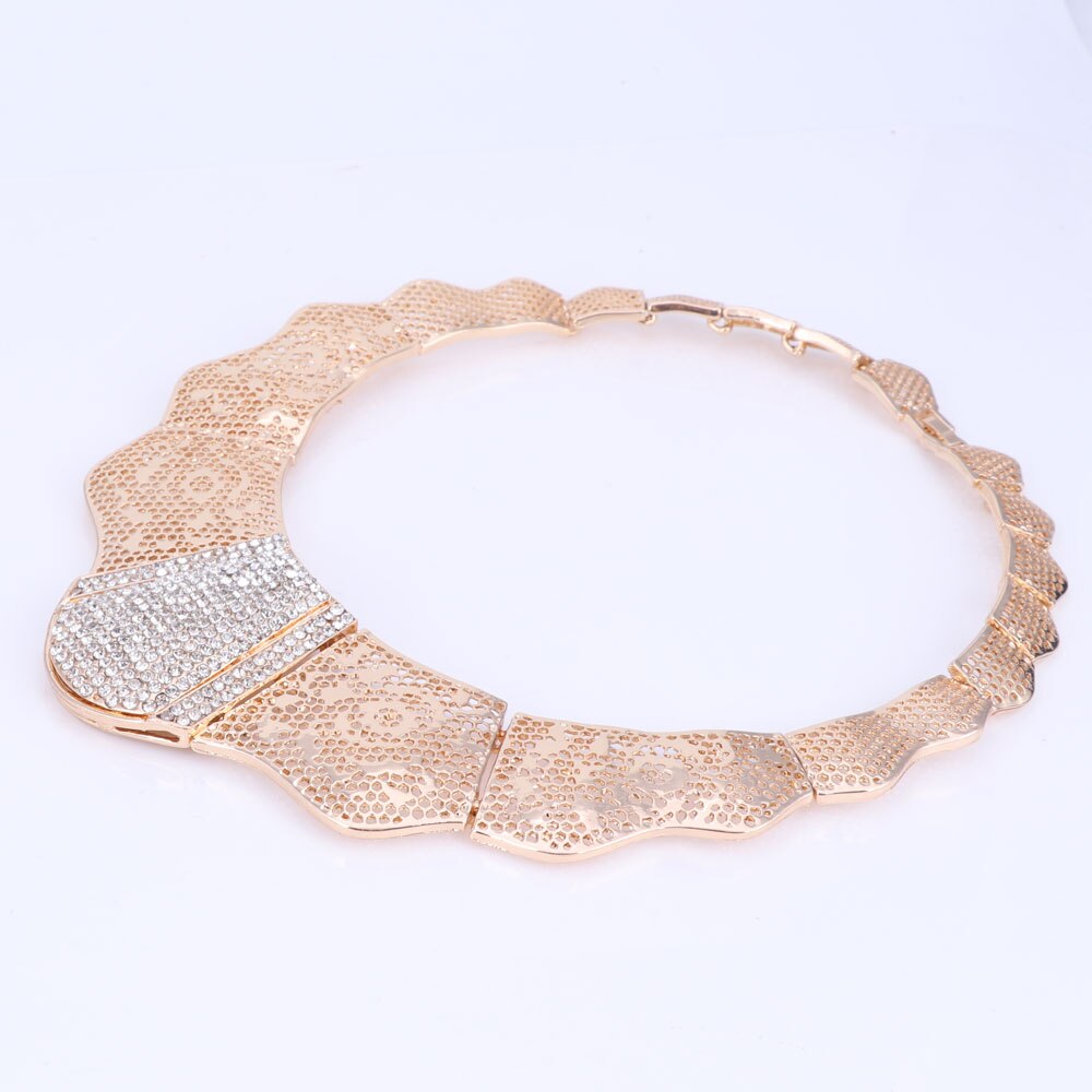 Rose Design Crystal Necklace, Bracelet, Earrings & Ring Wedding Jewelry Set-Jewelry Sets-Innovato Design-Champagne-Innovato Design