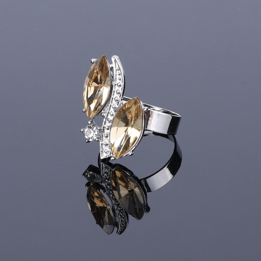 Crystal Gem Necklace, Bracelet, Earrings & Ring Wedding Statement Jewelry Set-Jewelry Sets-Innovato Design-Red-Innovato Design