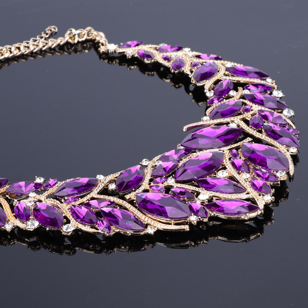 Crystal Gem Necklace, Bracelet, Earrings & Ring Wedding Statement Jewelry Set-Jewelry Sets-Innovato Design-Red-Innovato Design