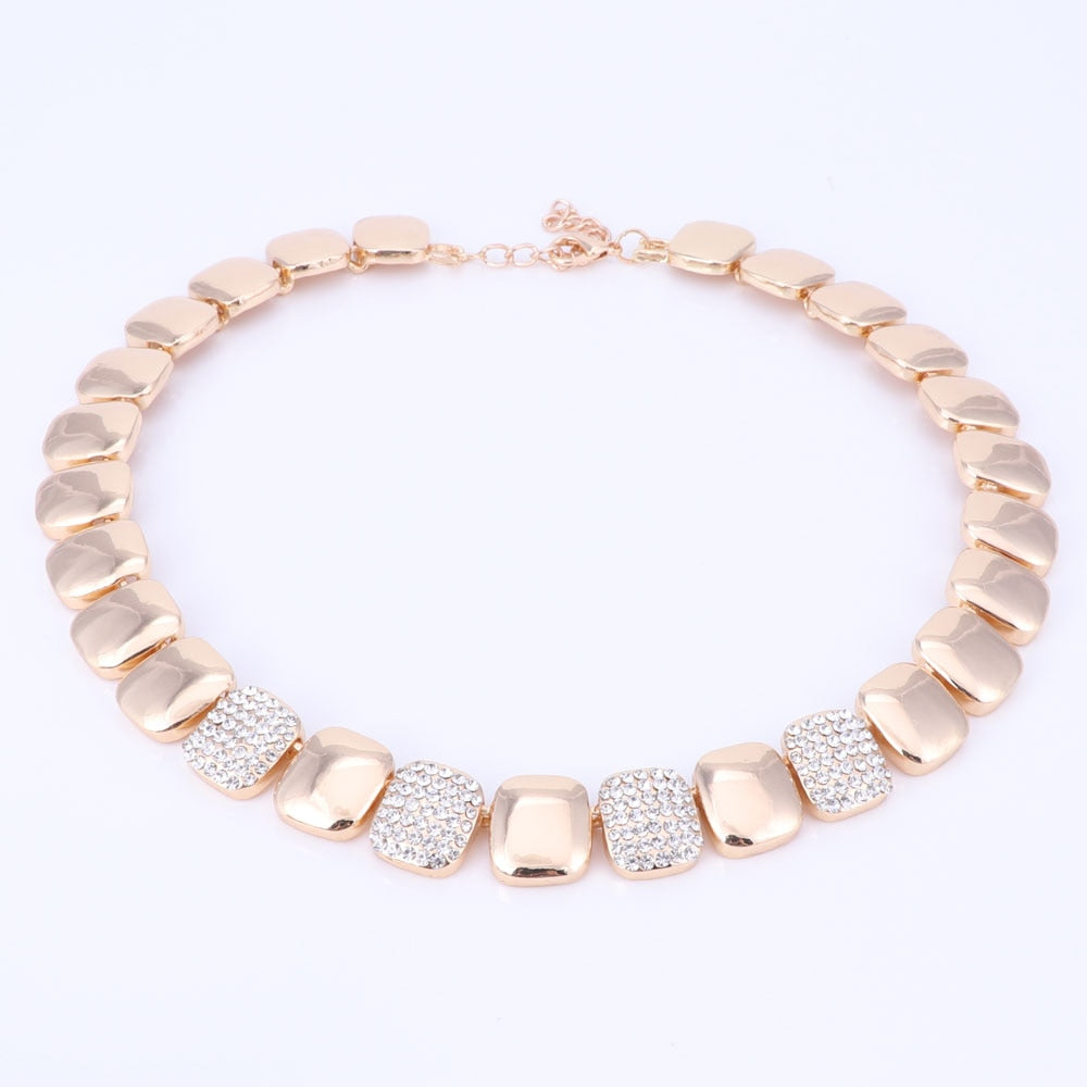 Gold-Plated Crystal Square Necklace, Bracelet, Earrings & Ring Wedding Jewelry Set-Jewelry Sets-Innovato Design-Silver-Innovato Design