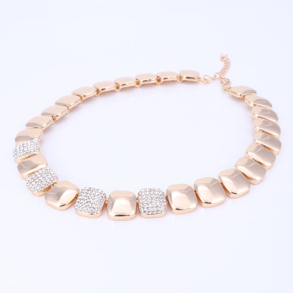 Gold-Plated Crystal Square Necklace, Bracelet, Earrings & Ring Wedding Jewelry Set-Jewelry Sets-Innovato Design-Silver-Innovato Design