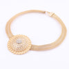 Gold-Plated Circular Steel with Crystals and Swirl Patterns Necklace, Bracelet, Earrings & Ring Wedding Jewelry Set