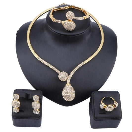 Crystal Water Drop Shape Necklace, Bracelet, Earrings & Ring Wedding Statement Jewelry Set-Jewelry Sets-Innovato Design-Innovato Design