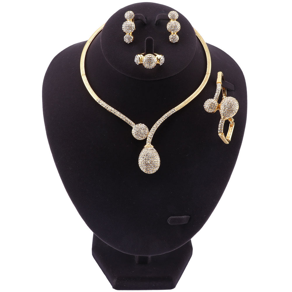 Crystal Water Drop Shape Necklace, Bracelet, Earrings & Ring Wedding Statement Jewelry Set-Jewelry Sets-Innovato Design-Innovato Design