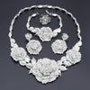 Flower Crystal Necklace, Bracelet, Earrings & Ring Wedding Statement Jewelry Set