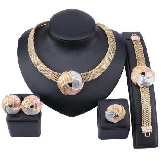 Big Knot Necklace, Bracelet, Earrings & Ring Wedding Statement Jewelry Set-Jewelry Sets-Innovato Design-Silver-Innovato Design
