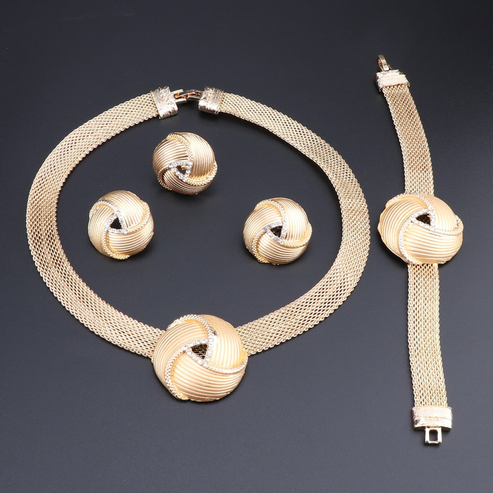 Big Knot Necklace, Bracelet, Earrings & Ring Wedding Statement Jewelry Set-Jewelry Sets-Innovato Design-Silver-Innovato Design