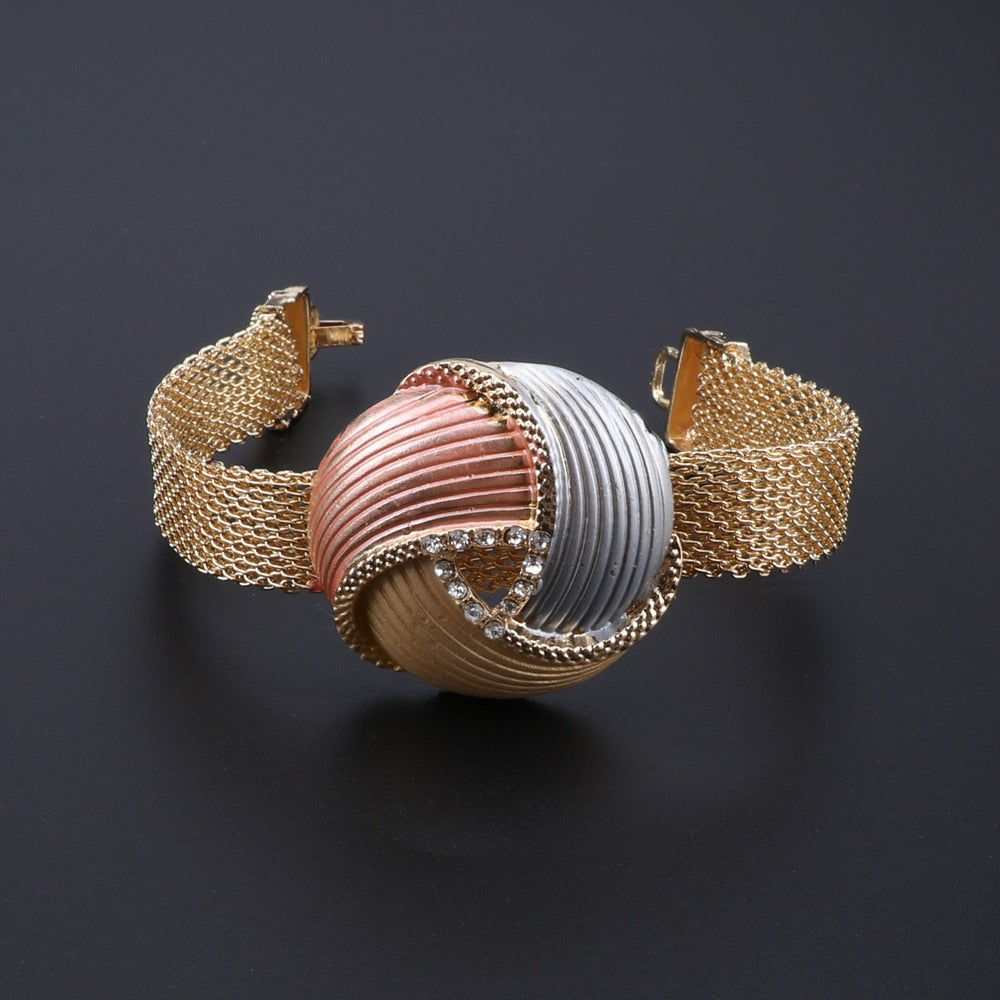 Big Knot Necklace, Bracelet, Earrings & Ring Wedding Statement Jewelry Set-Jewelry Sets-Innovato Design-Silver-Innovato Design