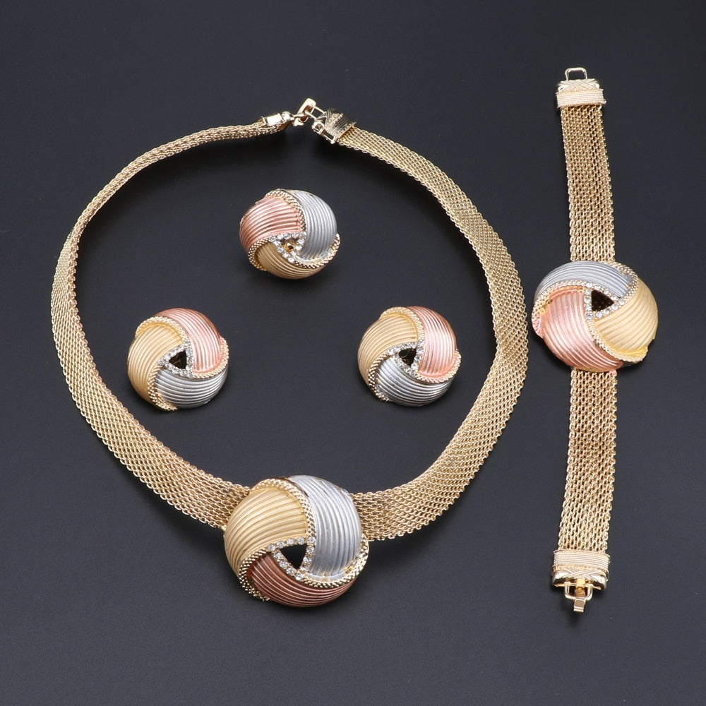 Big Knot Necklace, Bracelet, Earrings & Ring Wedding Statement Jewelry Set-Jewelry Sets-Innovato Design-Silver-Innovato Design