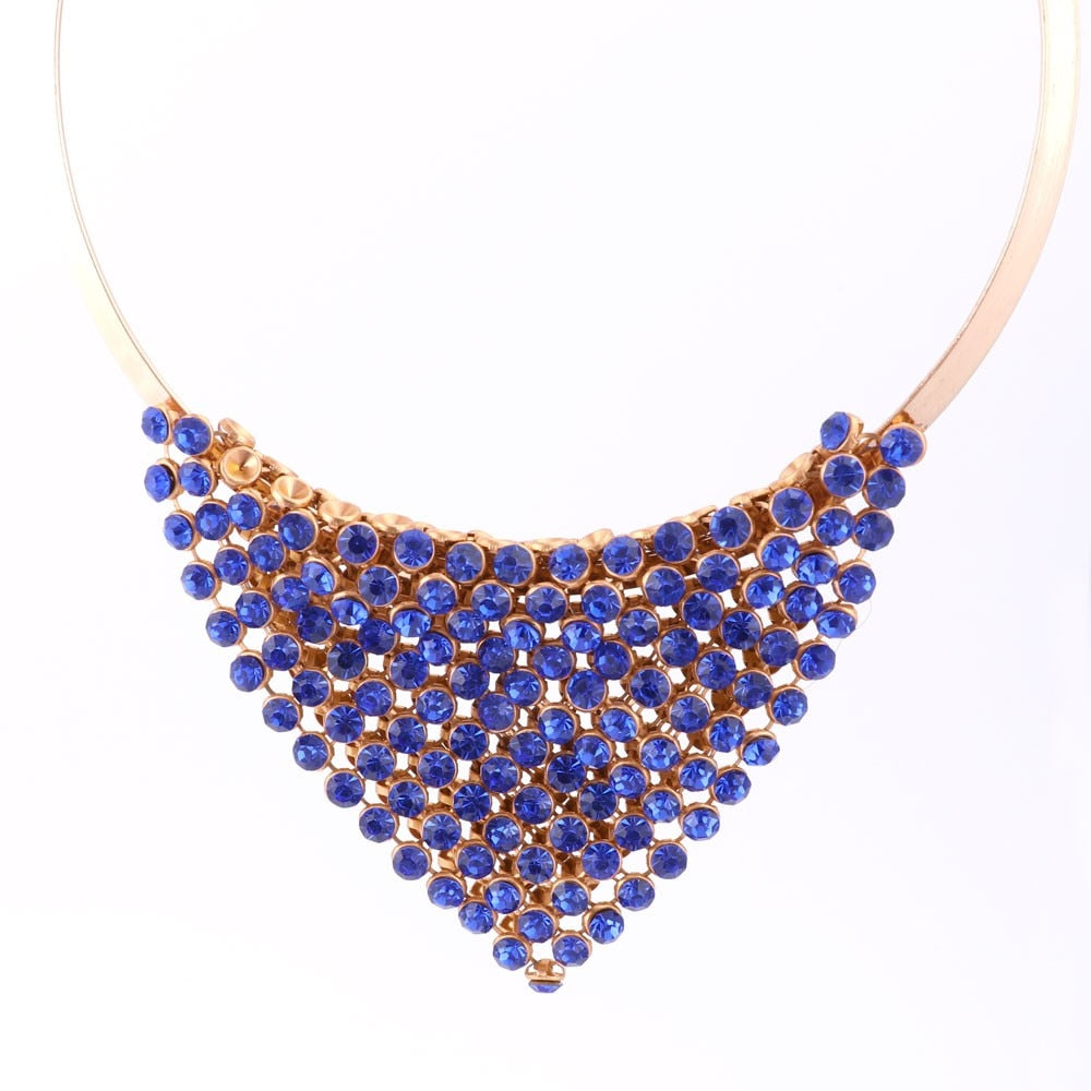 Gold-Plated Austrian Crystal Necklace & Earrings Wedding Statement Jewelry Set-Jewelry Sets-Innovato Design-Blue 1-Innovato Design