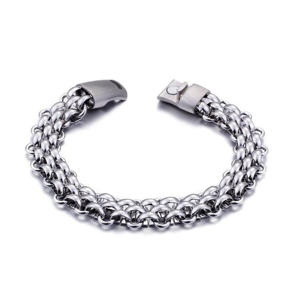Link Chain with Magnetic Clasp Stainless Steel Fashion Bracelet-Bracelets-Innovato Design-Silver-8.66in-Innovato Design