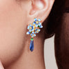 Handmade Enamel Flower and Cubic Zirconia 925 Sterling Silver Drop Earrings-Earrings-Innovato Design-Innovato Design