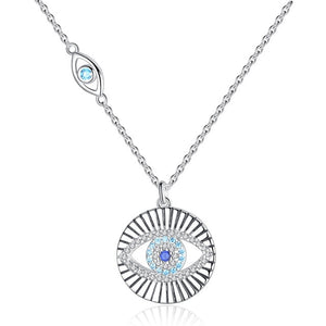Lucky Blue Evil Eye and Fishtail 925 Sterling Silver Pendant Necklace-Necklaces-Innovato Design-Blue Eye-18 Inch-Innovato Design