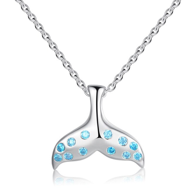 Lucky Blue Evil Eye and Fishtail 925 Sterling Silver Pendant Necklace-Necklaces-Innovato Design-Blue Tale-18 Inch-Innovato Design
