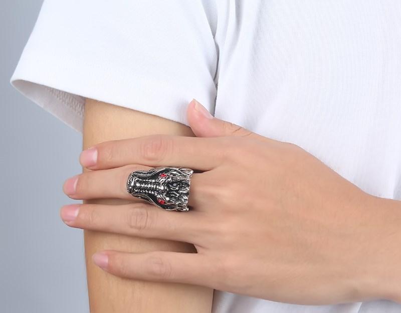 Dragon Head Red Cubic Zirconia Stainless Steel Ring-Rings-Innovato Design-8-Innovato Design