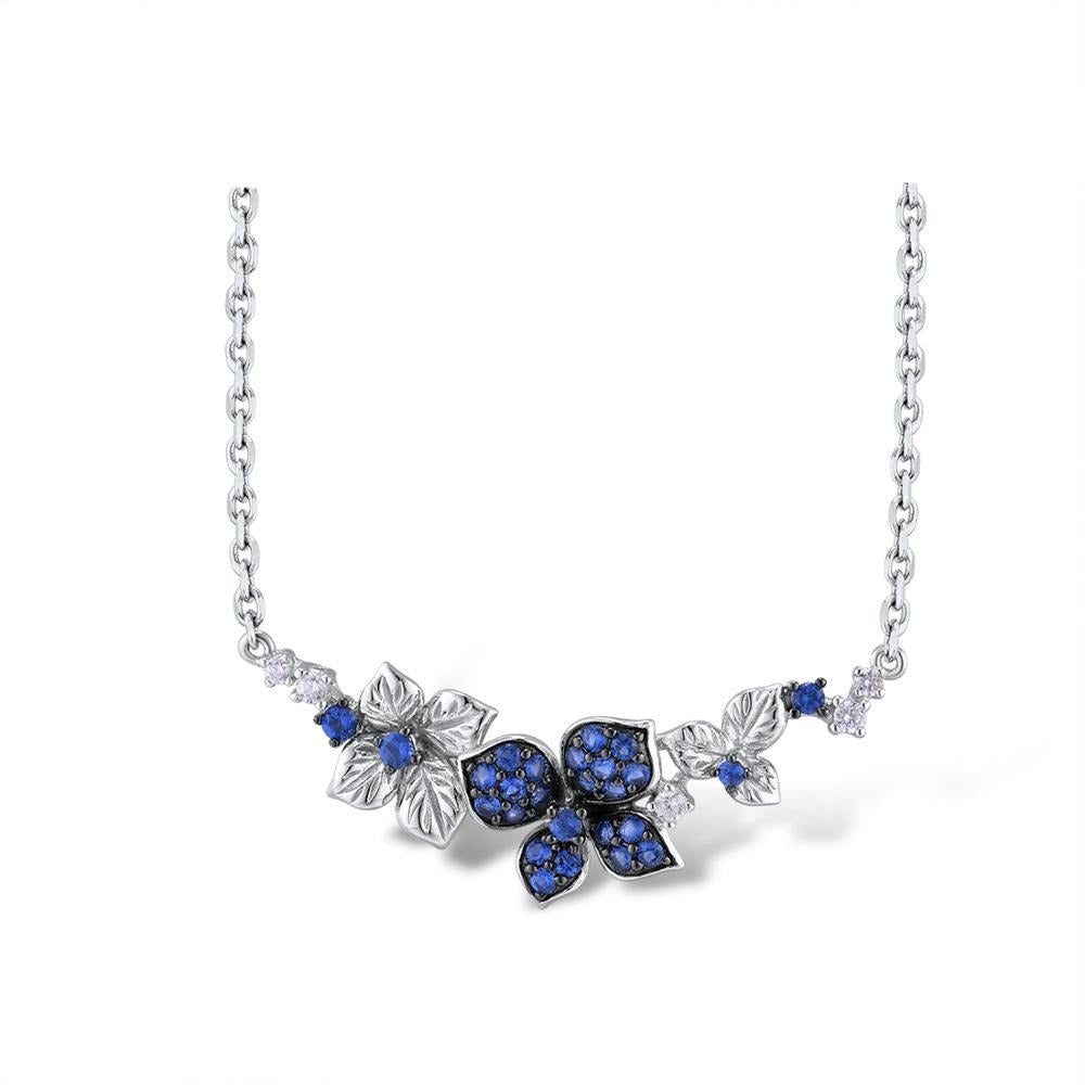 Blue and White Cubic Zirconia Flowers 925 Sterling Silver Fashion Pendant Necklace-Necklaces-Innovato Design-Innovato Design