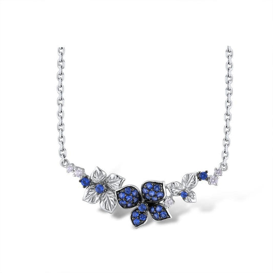 Blue and White Cubic Zirconia Flowers 925 Sterling Silver Fashion Pendant Necklace-Necklaces-Innovato Design-Innovato Design