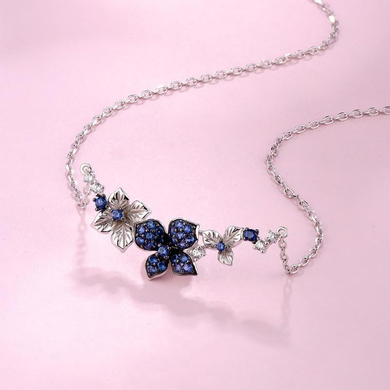 Blue and White Cubic Zirconia Flowers 925 Sterling Silver Fashion Pendant Necklace-Necklaces-Innovato Design-Innovato Design