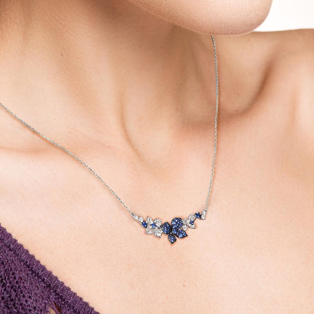 Blue and White Cubic Zirconia Flowers 925 Sterling Silver Fashion Pendant Necklace-Necklaces-Innovato Design-Innovato Design
