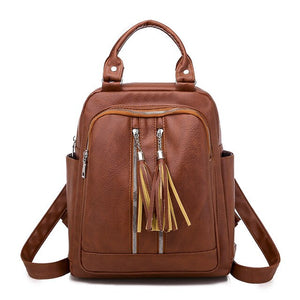 Tassel Leather Shoulder Bag and School Backpack-Backpacks-Innovato Design-Brown-Innovato Design