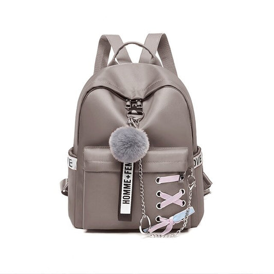 Large Capacity Casual Waterproof Shoe Lace, Chain and Hairball Oxford School Bag and Travel Backpack-Backpacks-Innovato Design-Khaki-Innovato Design